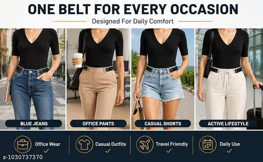Elastic Belt for Men & Women – Adjustable Stretch Waist Belt with Metal Hook, Invisible Buckleless Belt for Work, Casual & Outdoor (1 PAIR)
